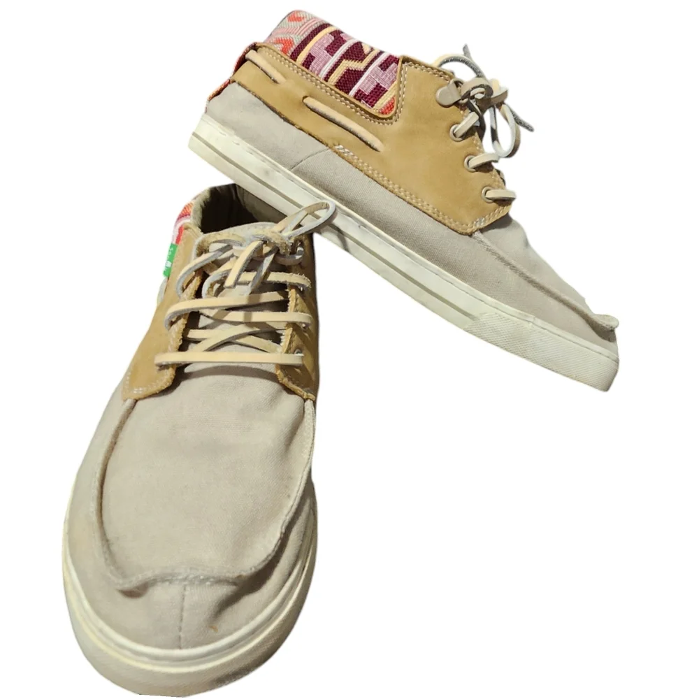 Sanuk Mens High Top Canvas and Leather Loafers size 9
